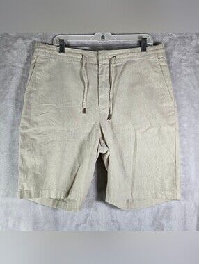 Barbour Linen Cotton Blend Shorts Mens Size 36 Tan Chinos Drawstring 10”